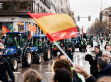Decenas de manifestantes reciben a los primeros tractores que llegan a la ciudad durante una concentración en la Plaza de Colón, a 11 de febrero de 2026