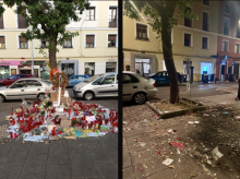El antes y el después del altar levantado en honor a Maricarmen frente a su vivienda