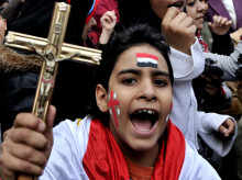 Un niño copto, durante una manifestación en Egipto en favor de la libertad religiosa