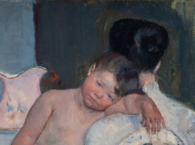 Detalle de Mujer sentada con un niño en brazos de Mary Cassatt