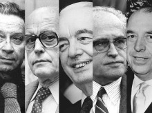 Lluís Carulla i Canals, Joan Baptista Cendrós i Carbonell, Fèlix Millet i Maristany, Joan Vallvé i Creus y Pau Riera i Sala, fundadores de Òmnium Cultural