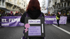 Manifestación del Movimiento Feminista bajo el lema "El feminismo es abolicionista"