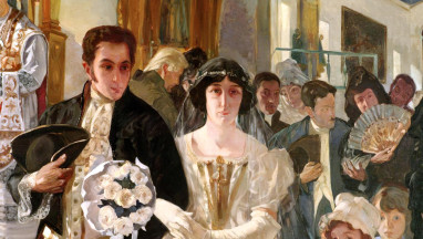 Cuadro que ilustra el matrimonio de Simón Bolívar Palacios y María Teresa del Toro. Obra de Tito Salas