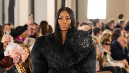 Model Naomi Campbell wears Schiapparelli collection during Paris Fashion Week