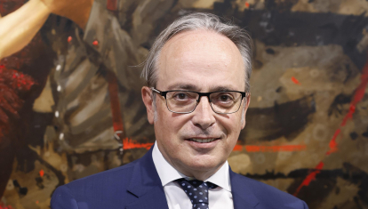 Alfredo Urdaci during inauguration of Alberto R Serrano exhibition in Madrid on Thursday, 27 April 2023.