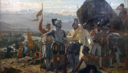 La fundación de Santiago, óleo de Pedro Lira (1888)