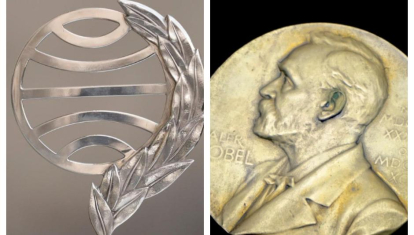Trofeo del Premio Planeta y medalla del Nobel