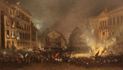 Episodio de la revolución de 1854 en la Puerta del Sol, por Eugenio Lucas Velázquez