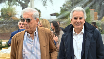 Mario Vargas Llosa and Alvaro Vargas Llosa during Un encuentro para la cultura en libertad Forum in Madrid on Friday, 21 October 2022.