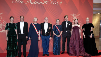 Tatiana Santo Domingo, Andrea Casiraghi, Princess Charlene of Monaco, Prince Albert II of Monaco, Princess Caroline of Hanover, Ben Sylvester Strautmann, Princess Alexandra of Hanover and Beatrice Borromeo attending the gala during the Monaco National Day Celebrations in Monaco, on November 19, 2024 in Monaco, Monaco
