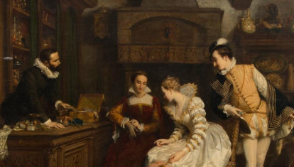 Jeanne d'Albret Comprando Guantes Envenenados del Perfumista de Catalina de Médici, 1852-1858
