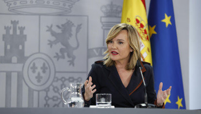 Pilar Alegría, durante la rueda de prensa en la Moncloa
