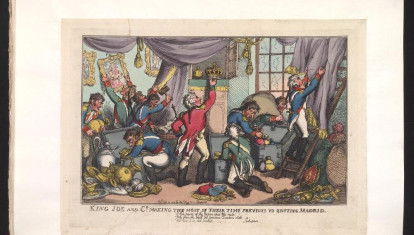 Caricatura inglesa que muestra a la camarilla de José Bonaparte saqueando los objetos de valor antes de abandonar Madrid en 1808