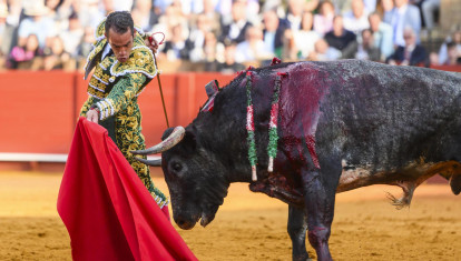 Pepe del Moral, con la muleta ante Pañolero, un altísimo Miura de 575 kilos