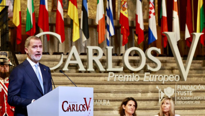 Don Felipe, durante su intervención en el Monasterio de Yuste