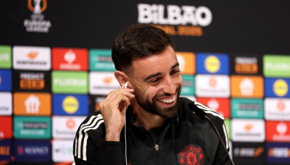 Bruno Fernandes en la previa de la final de la Europa League