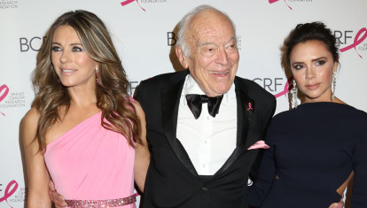 Actress Elizabeth Hurley with Victoria Beckham and Leonard Lauder at The 2017 Hot Pink Party in New York City.