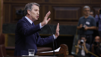 El líder del Partido Popular, Alberto Núñez Feijóo interiene durante el Pleno del Congreso