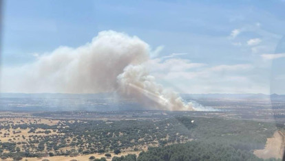 Incendio forestal localizado este sábado en el término municipal de la localidad pacense de Valdecaballeros