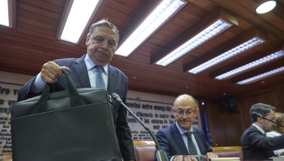 El ministro de Agricultura, Pesca y Alimentación, Luis Planas llega a la Comisión de Agricultura, en el Senado