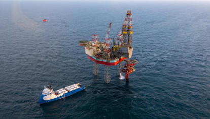 La plataforma de petróleo y gas reconvertida que actualmente se utiliza para almacenar carbono en el yacimiento de Nini West, situado cerca de Esbjerg (Dinamarca)