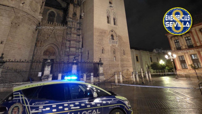 Zona acotada por la Policía Local de Sevilla por desprendimiento de elementos de la Giralda