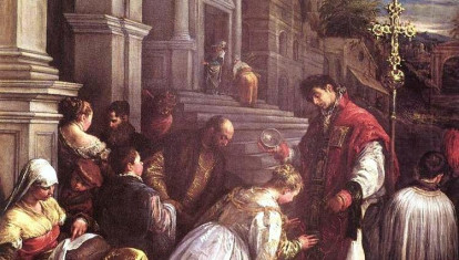 San Valentín de Roma realizando una ceremonia matrimonial a escondidas del emperador Claudio II, lo que al final le costaría la vida