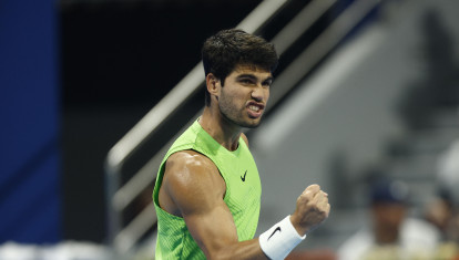 Carlos Alcaraz, en el ATP 500 de Doha en su partido contra Andrey Rublev
