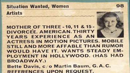 Anuncio de Bette Davis publicado en Variety