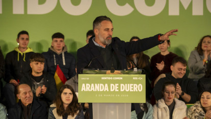 Santiago Abascal, durante un mitin en Aranda de Duero, Burgos
