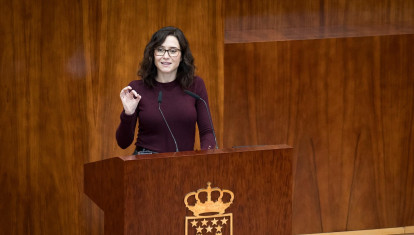 La presidenta de la Comunidad de Madrid, Isabel Díaz Ayuso, en la Asamblea autonómica el pasado jueves