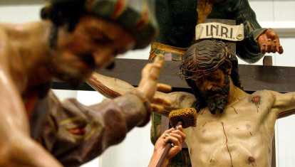 Detalle del paso 'Sed Tengo' (1612-1616) del escultor Gregorio Fernández procesionado por la cofradía de las Siete Palabras de Valladolid