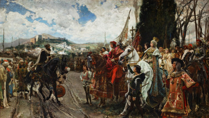 Boabdil entrega las llaves de Granada a los Reyes Católicos. La rendición de Granada de Francisco Pradilla (1882)