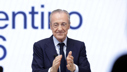 MADRID, 08/06/2026.- Florentino Pérez ha sido reelegido como presidente del Real Madrid, tras superar en las elecciones al otro candidato, Enrique Riquelme, según anunció Real Madrid TV, antes de facilitar los resultados oficiales, este domingo en Madrid. EFE/Juanjo Martín
