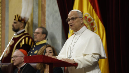 El Papa León XIV, durante su intervención histórica en el Congreso de los Diputados