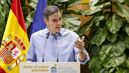 El presidente del Gobierno, Pedro Sánchez, clausura este lunes la presentación de la Red de Refugios Climáticos, en el marco del Pacto de Estado frente a la Emergencia Climática, en la sede del Ministerio para la Transición Ecológica y el Reto Demográfico en Madrid.