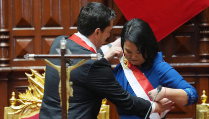 Keiko Fujimori, durante la ceremonia de investidura en la que asumió la Presidencia de Perú