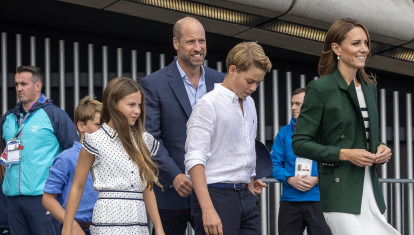The Princess of Wales, known as the Duchess of Rothesay when in Scotland, Prince George and Princess Charlotte, followed by Prince Louis and the Prince of Wales leaving the Hydro Arena after attending the Glasgow 2026 Commonwealth Games. Picture date: Saturday August 1, 2026. *** Local Caption *** .