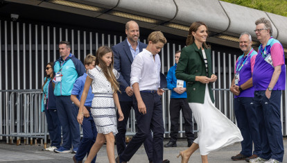 The Princess of Wales, known as the Duchess of Rothesay when in Scotland, Prince George and Princess Charlotte, followed by Prince Louis and the Prince of Wales leaving the Hydro Arena after attending the Glasgow 2026 Commonwealth Games. Picture date: Saturday August 1, 2026. *** Local Caption *** .