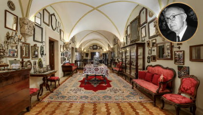 Interior de la finca y una imagen del mítico banquero
