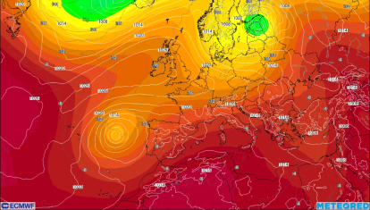 Imagen de la dana prevista para este fin de semana por el modelo europeo ECMWF.
