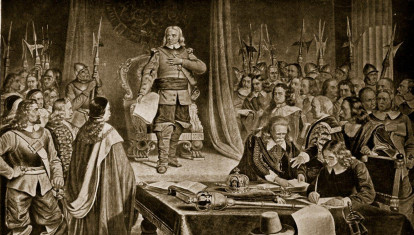 Cromwell rechazando la corona, ilustración de la Historia de la Nación Británica de Hutchinson
