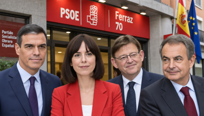 Diseño con imágenes de Pedro Sánchez, Diana Morant, Ximo Puig y José Luis Rodríguez Zapatero generado por IA