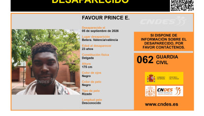 Cartel de la búsqueda del desaparecido en Valencia E. Favour Prince