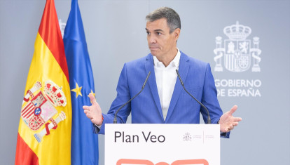 El presidente del Gobierno, Pedro Sánchez, durante la presentación de la ampliación del Plan Veo