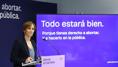 La ministra de Sanidad, Mónica García, durante la presentación de la campaña del aborto