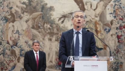 Hernández de Cos, durante a toma de posesión de José Luis Escrivá como gobernador del Banco de España, en septiembre de 2024