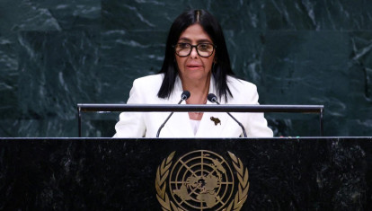 Venezuelas Acting President Delcy Rodriguez speaks during the 81st United Nations General Assembly at the United Nations Headquarters in New York, on September 23, 2026. (Photo by Leonardo MUNOZ / AFP)