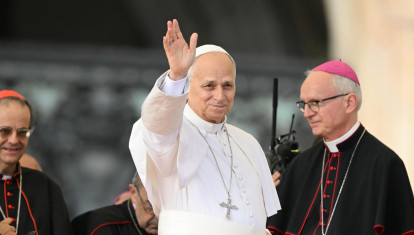 Pope Leo XIV greets cardinals as he arrives for the weekly general audience at St Peter's Square in The Vatican on October 21, 2026. (Photo by Tiziana FABI / AFP)