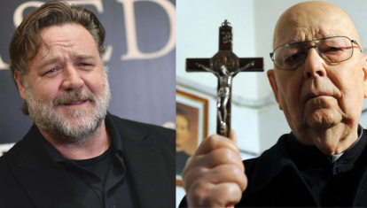 El actor Russell Crowe y el difunto exorcista del Vaticano, Gabriele Amorth